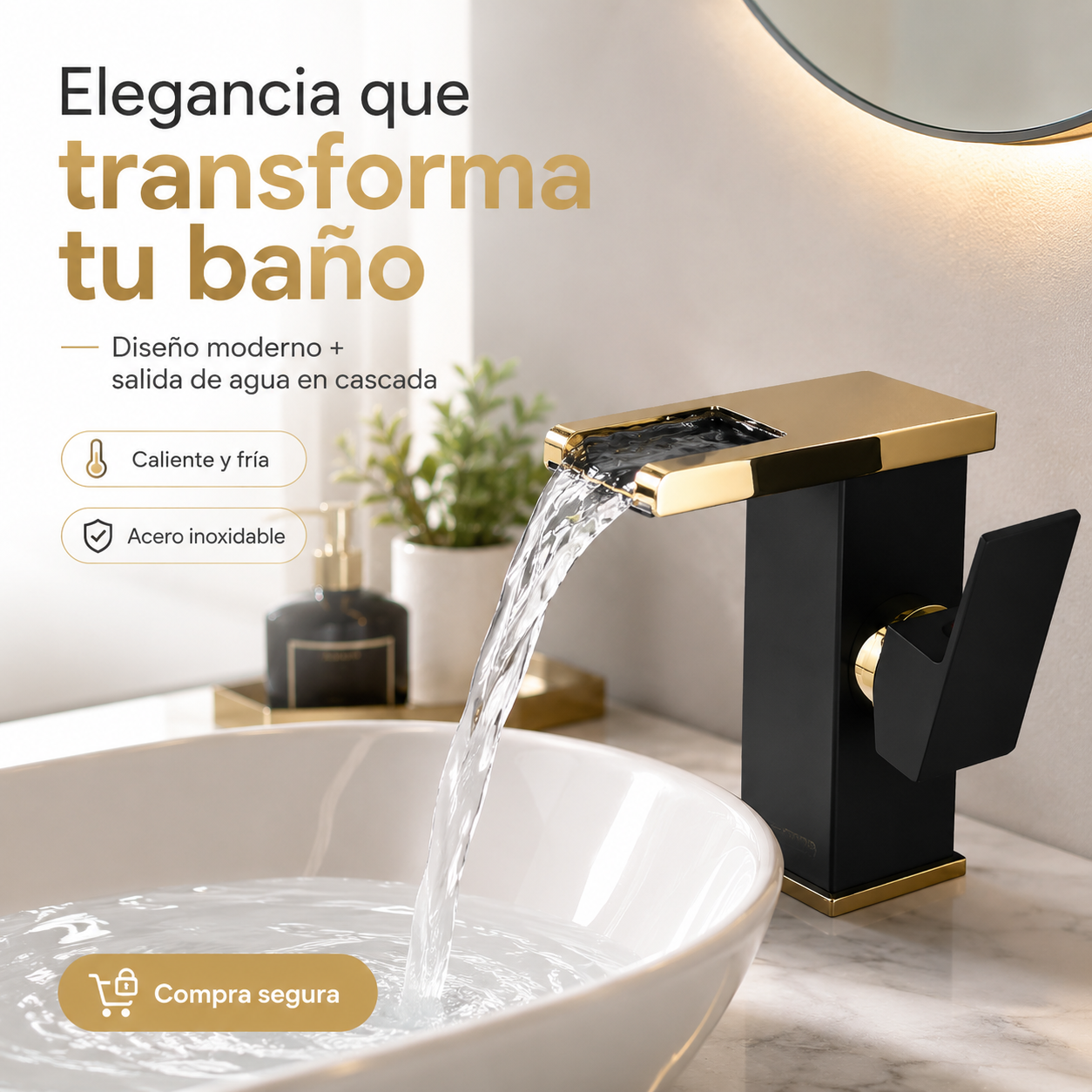 Llave de Lavamanos Dorada Agua caliente y fría