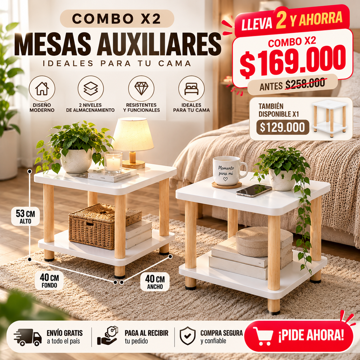🔥 Combo x2 Mesas Auxiliares | Lleva 2 y Ahorra  También disponible x1 • Oferta limitada