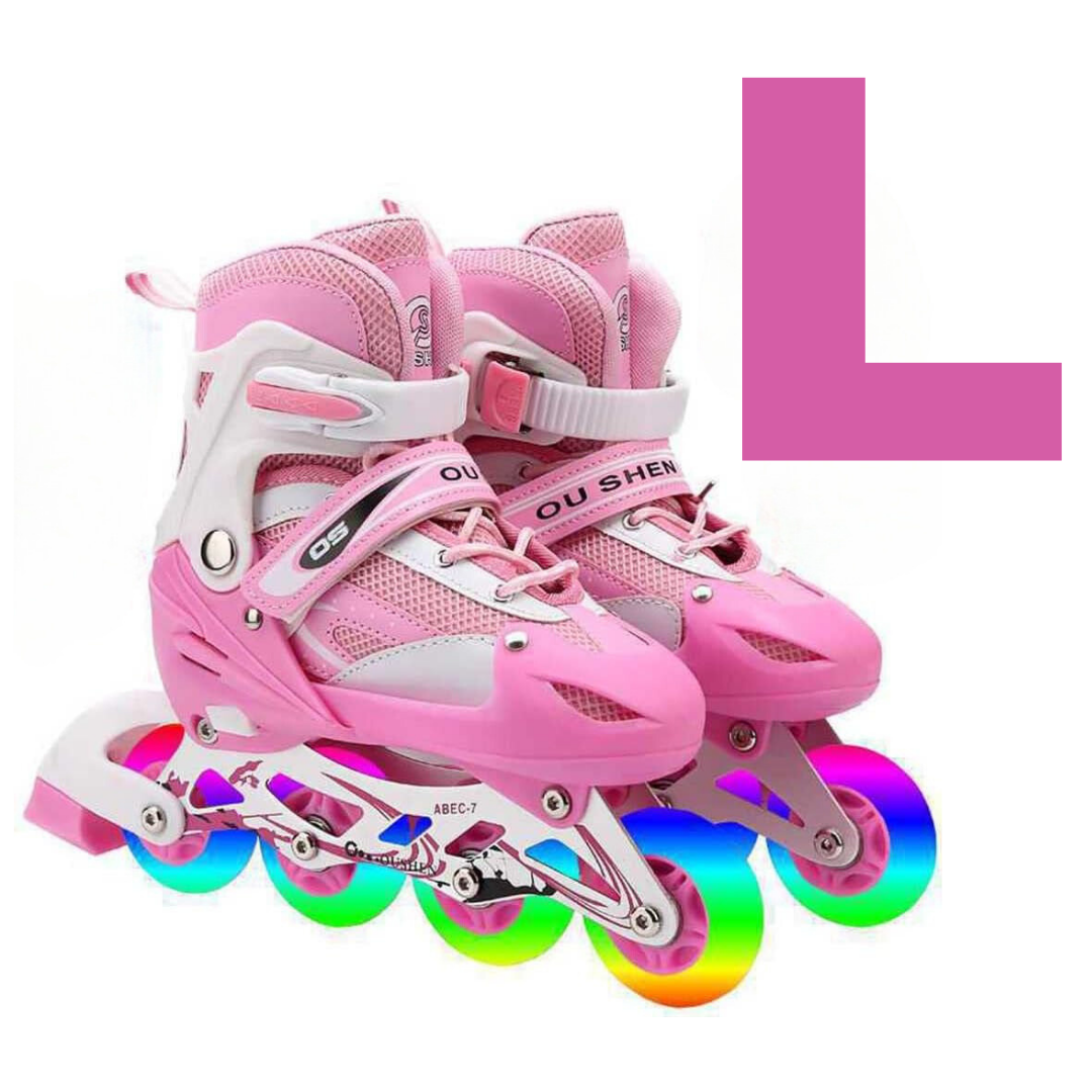 Patines Ajustables Rosa Con Bolso Y Protecciones