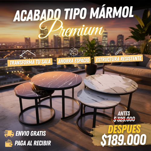 Mesas de Centro Mármol Premium 2x1 (Grande + Mediana)