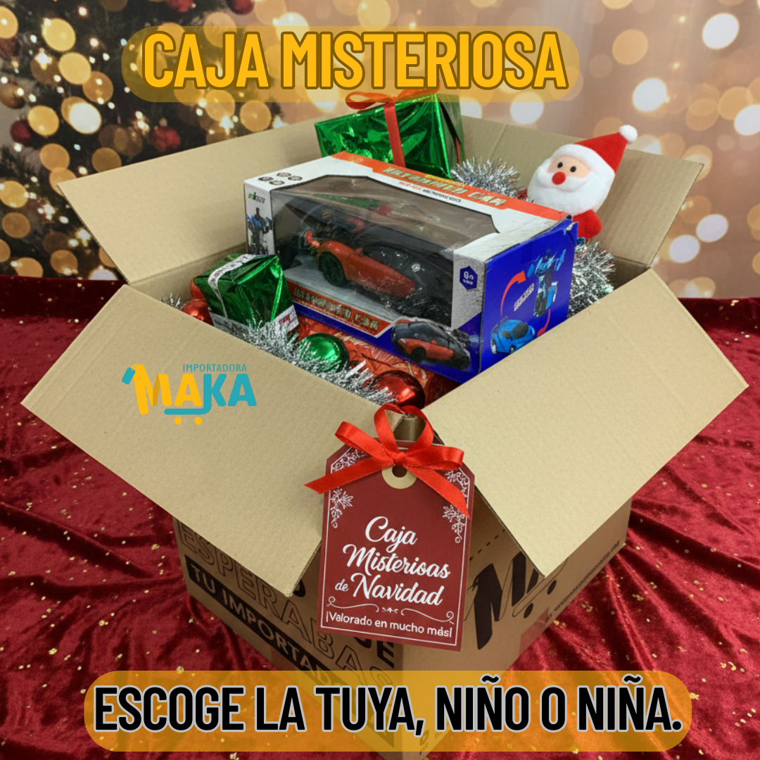 Caja Misteriosa jugueteria  niño o niña. Incluye decoración navideña
