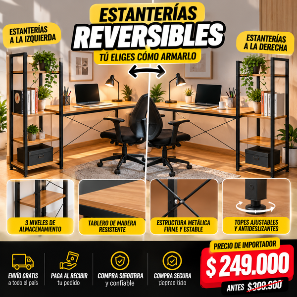 Escritorio con Estanterías de Madera