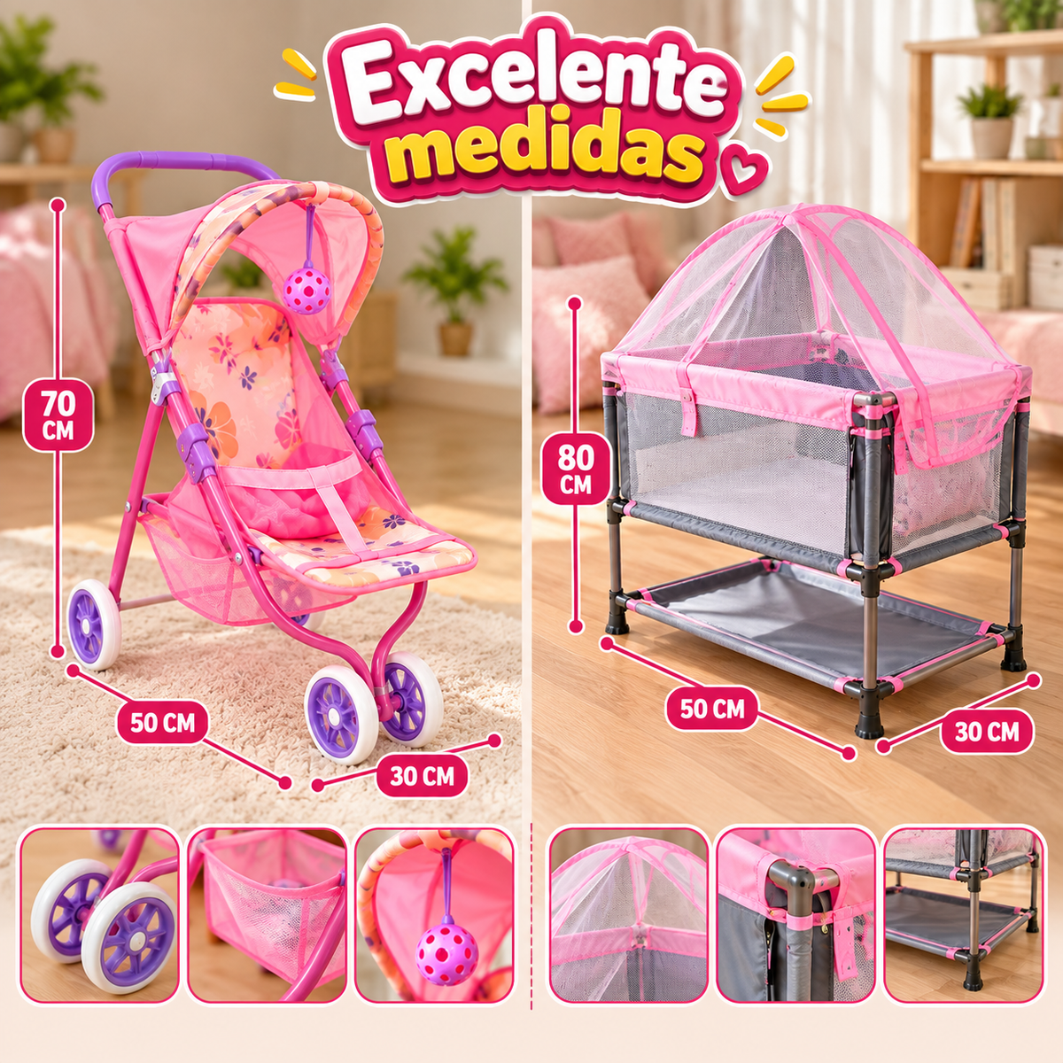 👉 Combo Coche 3 Ruedas + Corral Colecho Infantil | Aprende a Cuidar Jugando (Bebé opcional en combo)