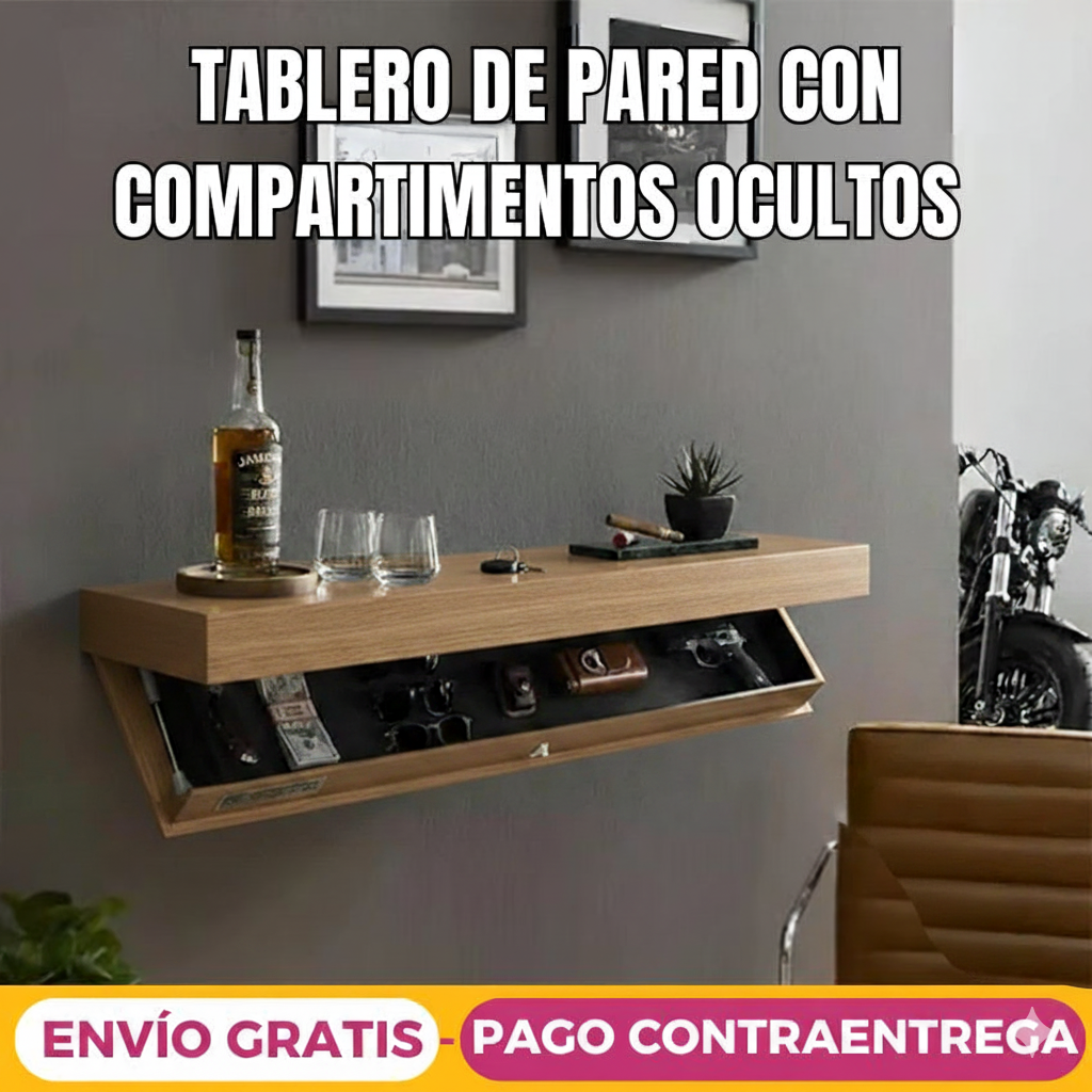 Repisa Flotante Antirrobo con Cajón Oculto y Sistema Electrónico con Tarjeta (50cm X 25cm X8cm)
