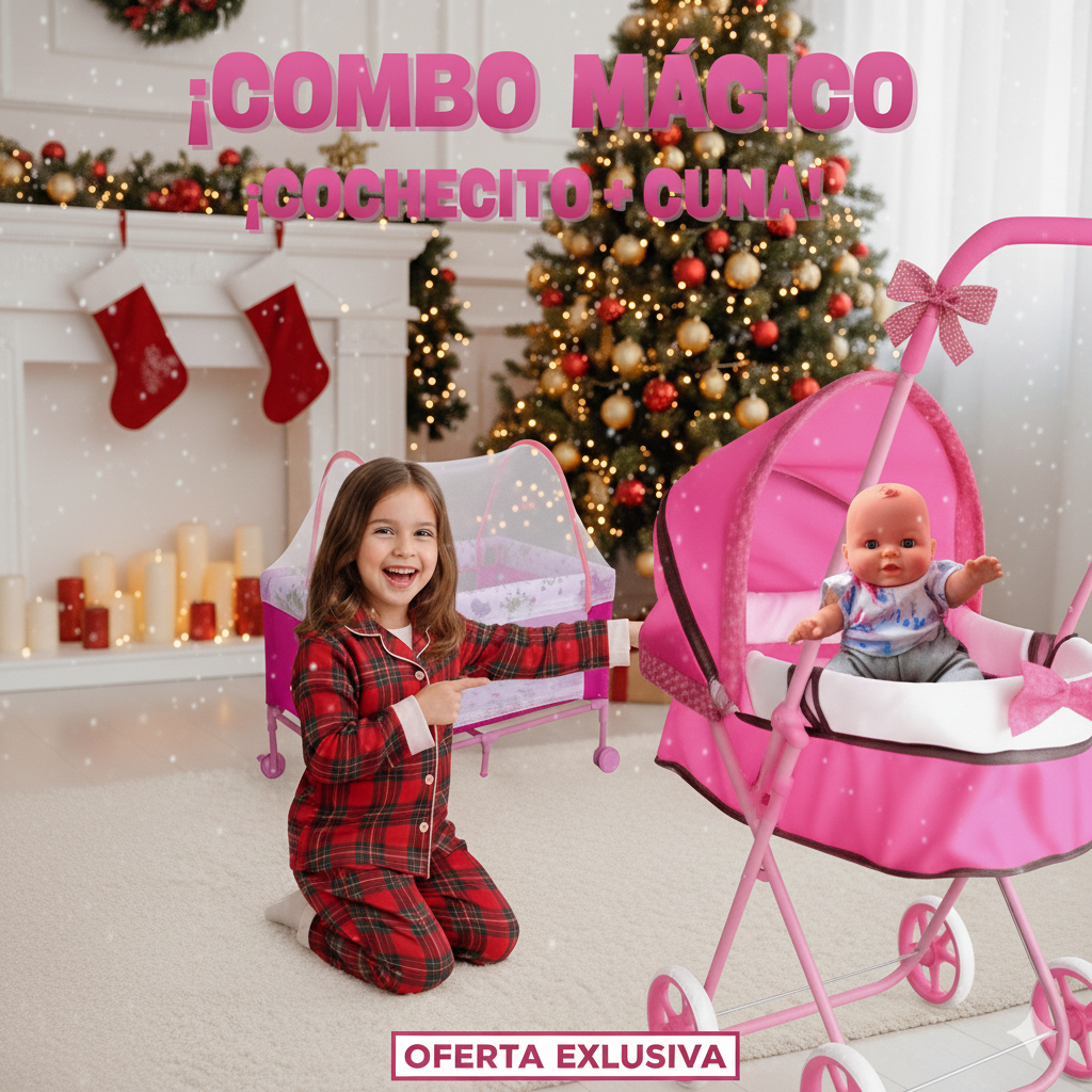 Coche Moisés con Muñeca y Cuna