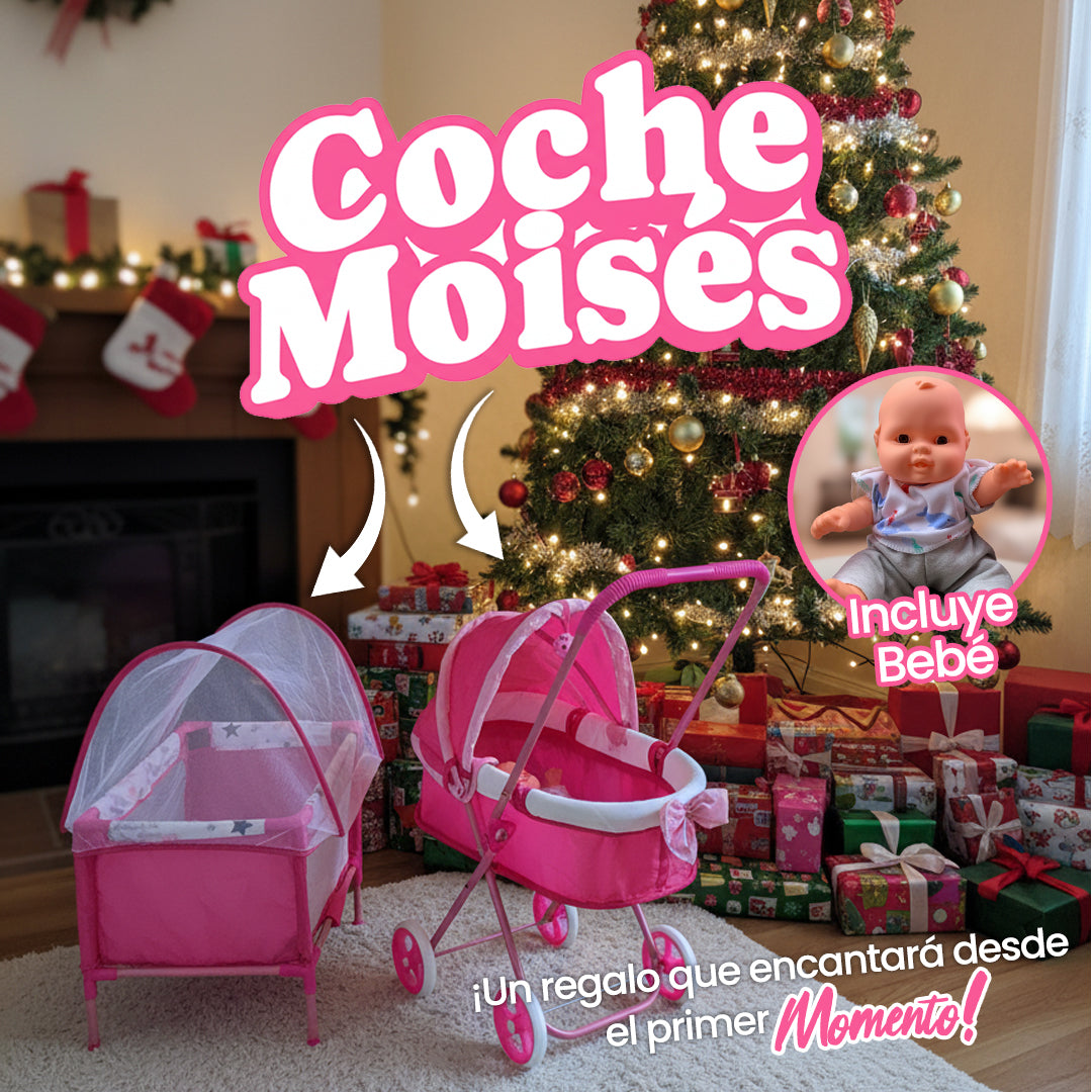 Coche Moisés con Muñeca y Cuna