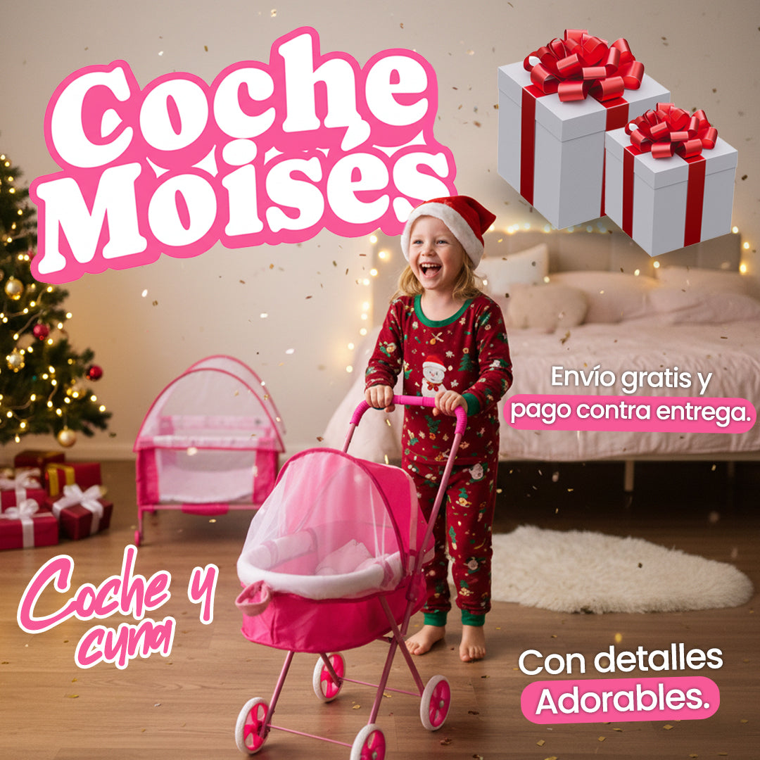Coche Moisés con Muñeca y Cuna