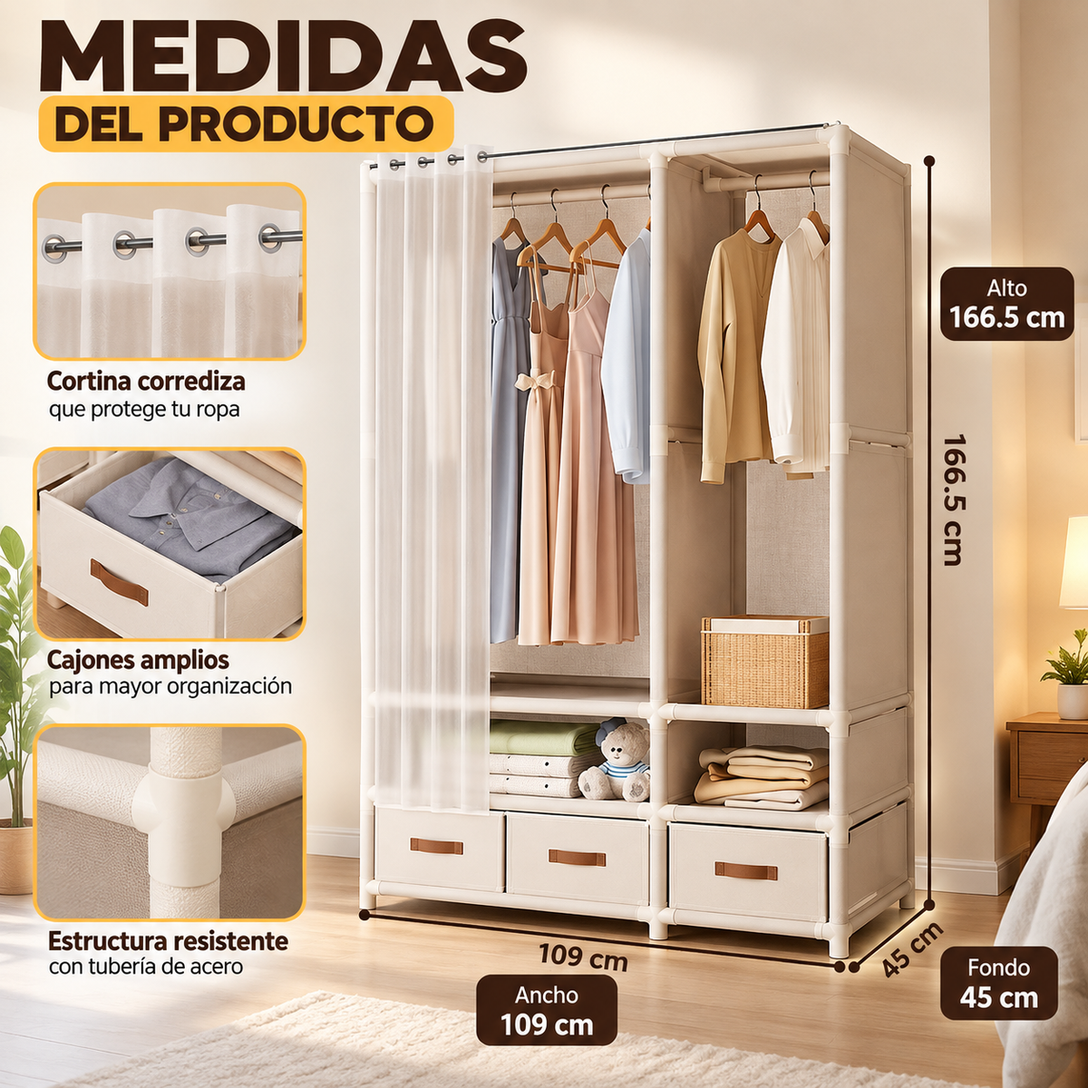 🔥 Armario Organizador Premium Wayon – 3 Cajones, Amplio Espacio, Estructura Reforzada y Fácil Montaje