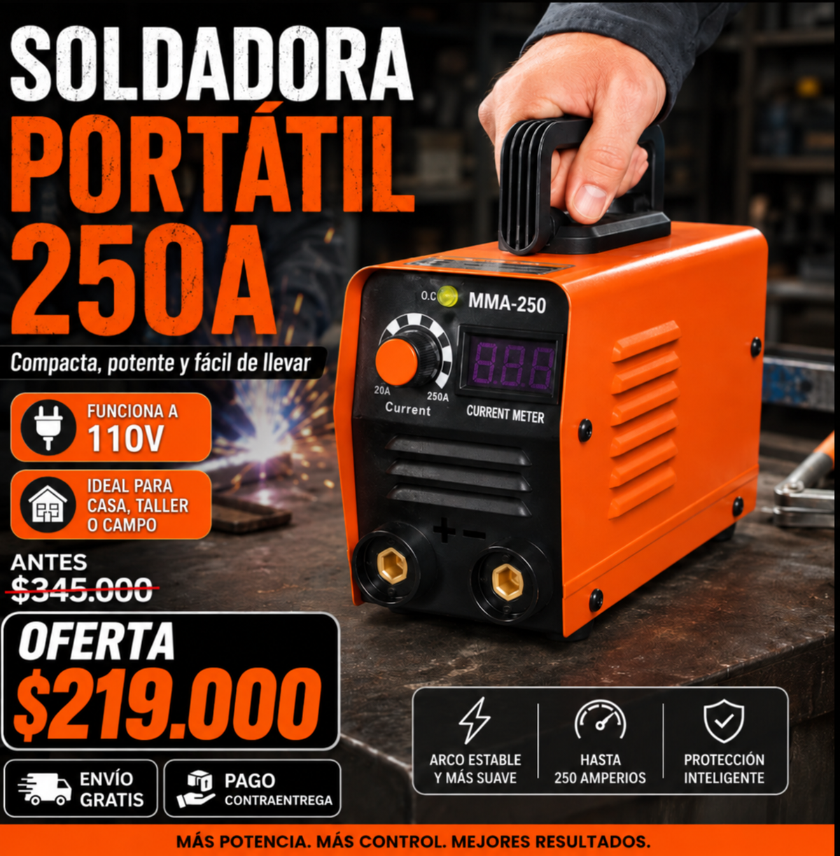 Máquina de Soldar Inversora MMA 250A 110V Portátil