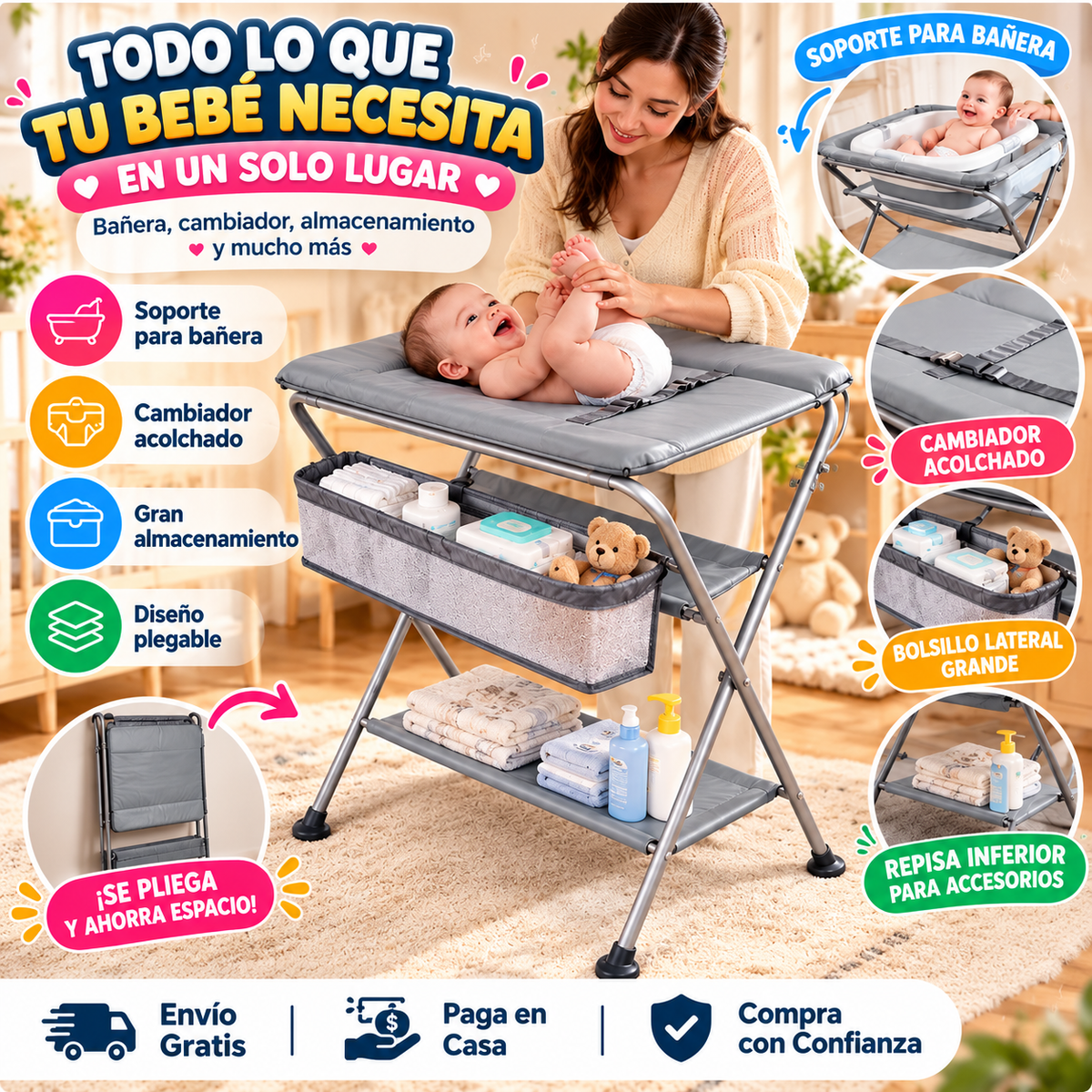 🍼👶👧 ¡ESCOGE TU COMBO IDEAL! 👦 Soporte Cambiador | 🛁 Cambiador + Bañera Unisex 🎀 TT