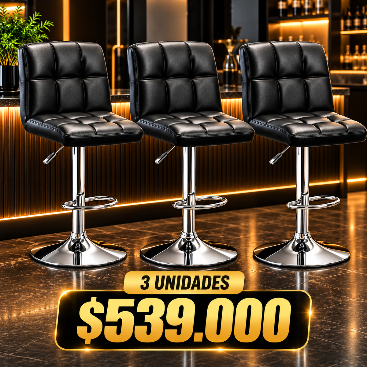 Silla Tipo Bar Giratoria 360° con Sistema Neumático