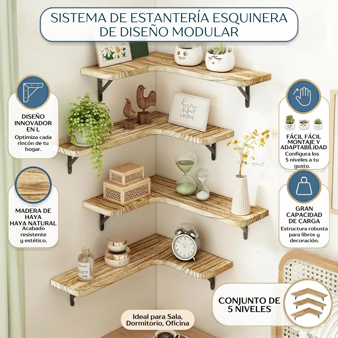 Repisa Esquinera Modular 5 Niveles – Estantería Flotante Decorativa para Sala, Baño y Oficina