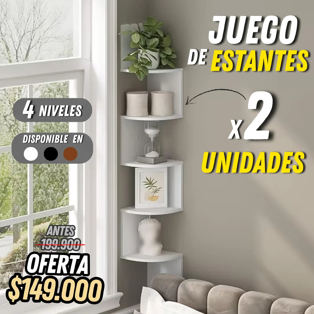 Set x2 Repisas Esquineras Flotantes de 4 Niveles