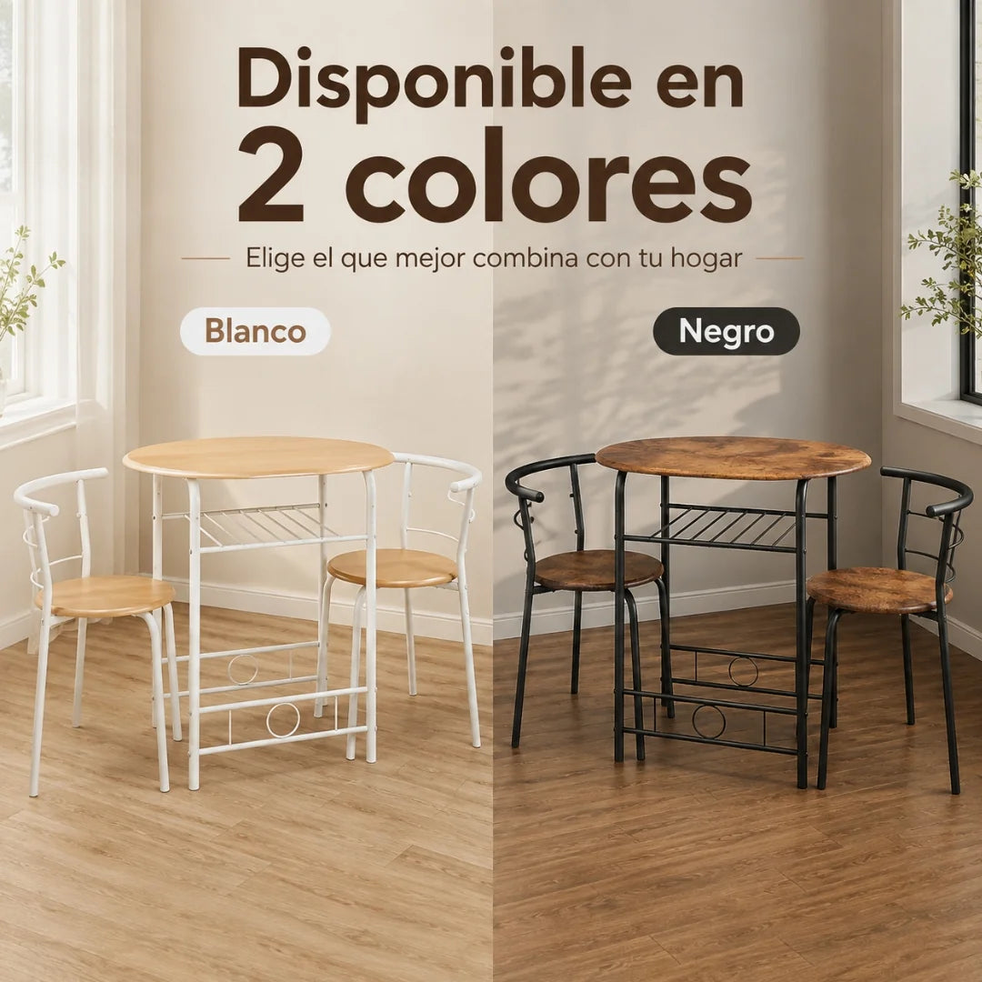 Comedor Compacto Ahorra Espacio 3 Piezas | Mesa + 2 Sillas