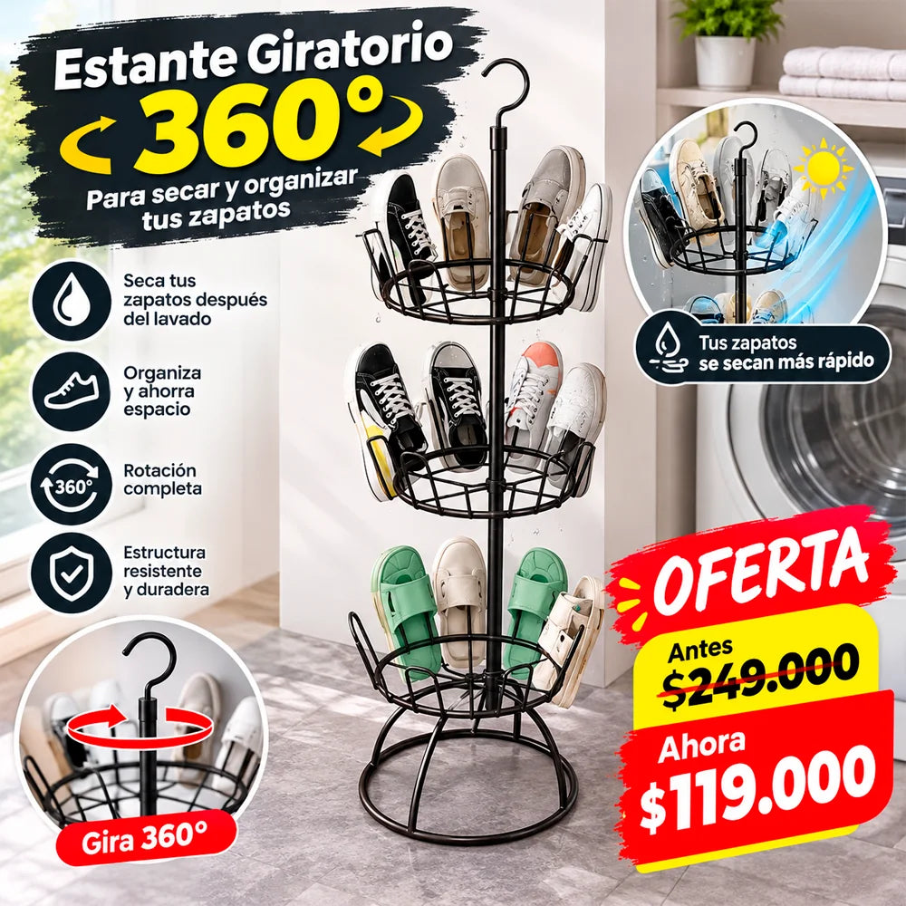 Zapatero Organizador Giratorio 360° de 3 Niveles | Ahorra Espacio y Mantén tus Zapatos Ordenados