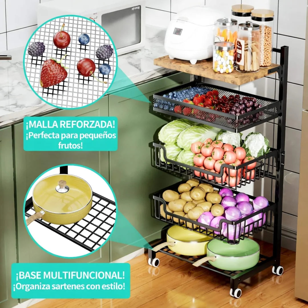 Carrito o Isla Auxiliar de Cocina 5 Niveles con Ruedas