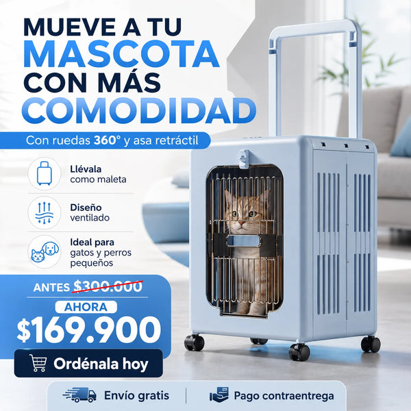 Guacal Maleta para Mascotas con Ruedas 360° y Asa Retráctil