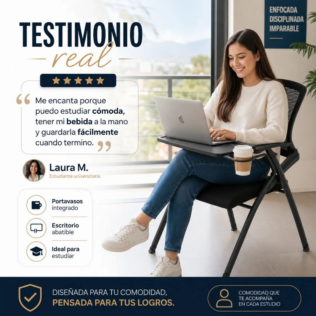 Silla Plegable Multifuncional con Escritorio Abatible y Portavasos