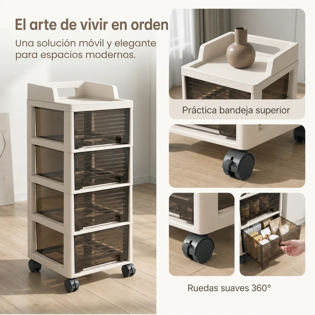 Gabinete Organizador Móvil de 4 Cajones con Ruedas 360°