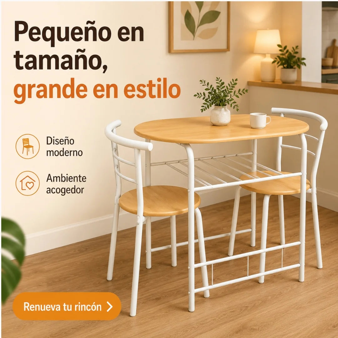 Comedor Compacto Ahorra Espacio 3 Piezas | Mesa + 2 Sillas