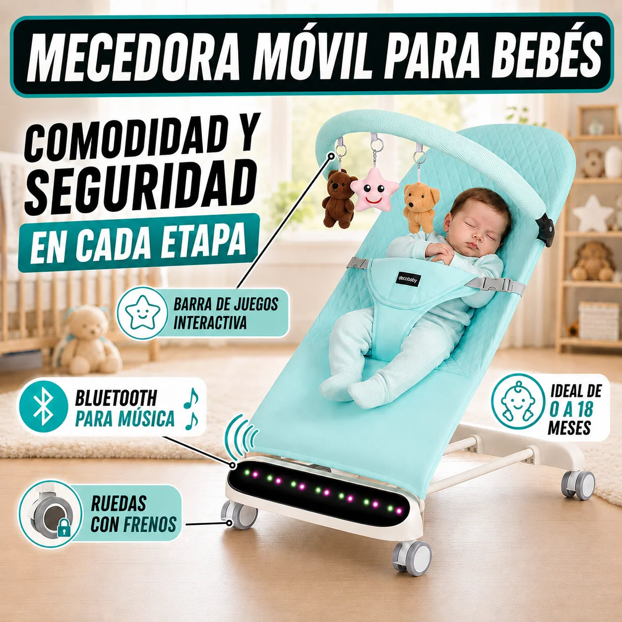 Mecedora Móvil Musical para Bebé 4 en 1 con Bluetooth TT