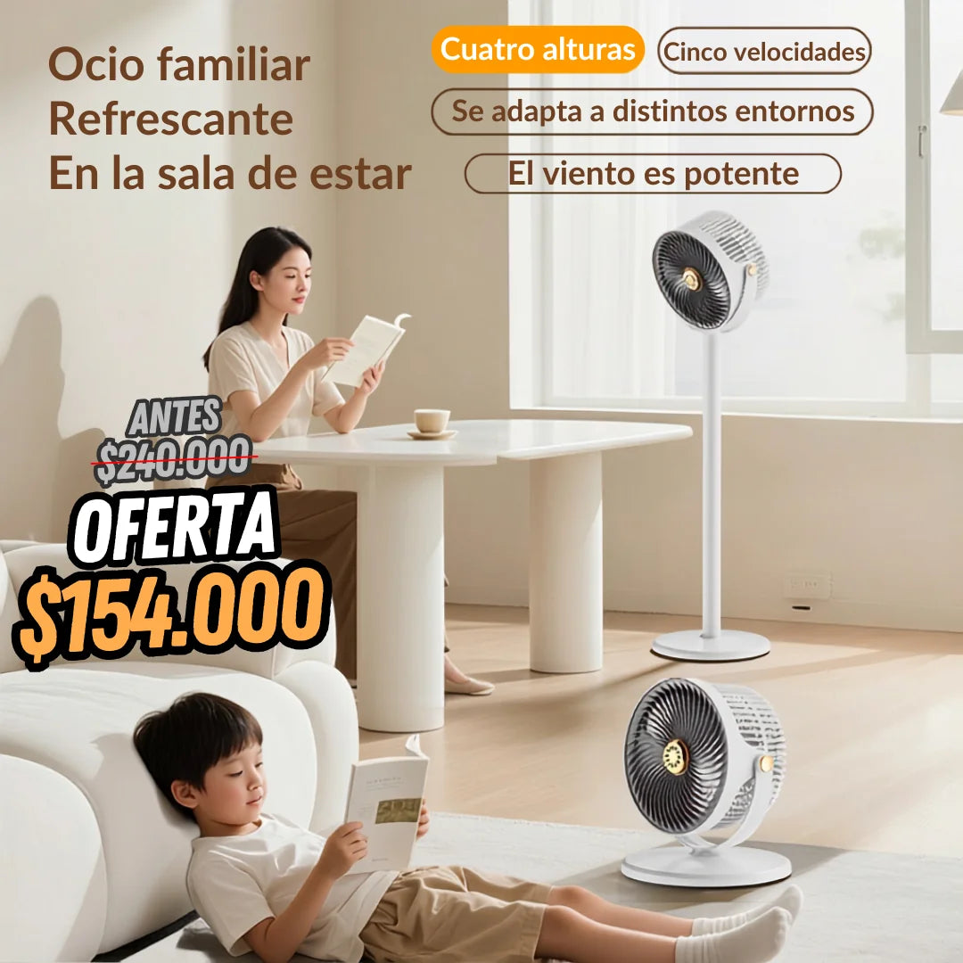 Ventilador Circulador 3D Ajustable 4 Alturas y 5 Velocidades