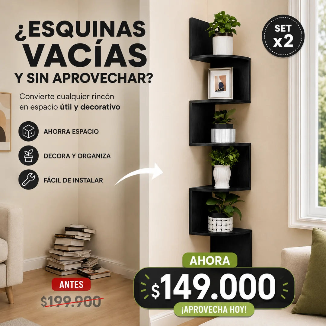 Set x2 Repisas Esquineras Flotantes de 4 Niveles