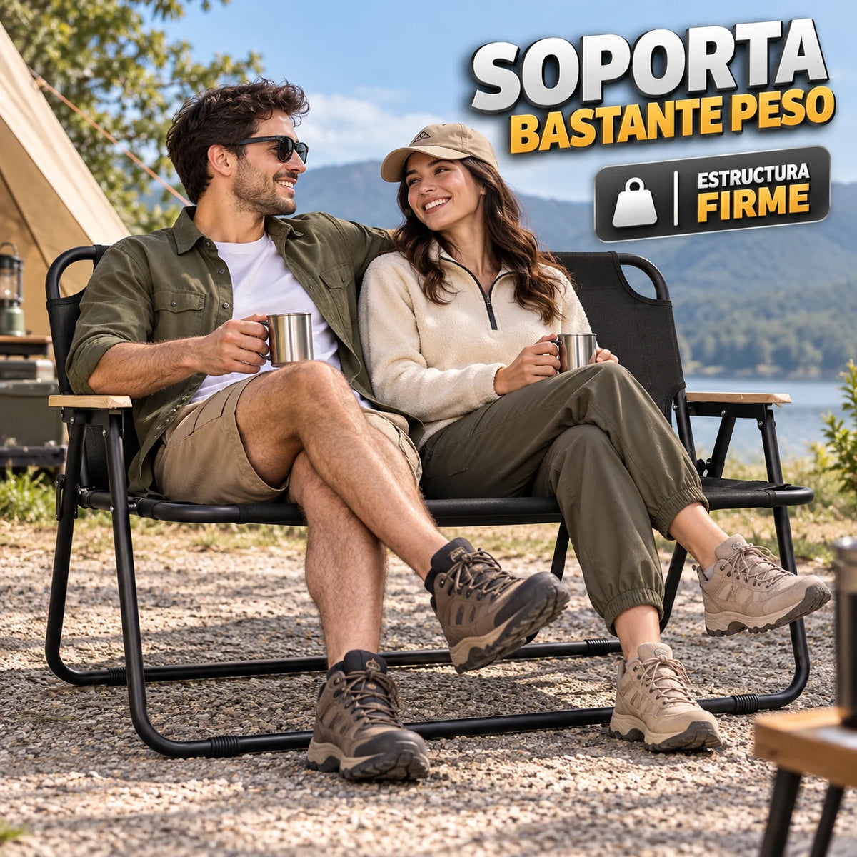 Sofá Plegable Doble para Camping, Exterior y Reuniones | 2 Puestos