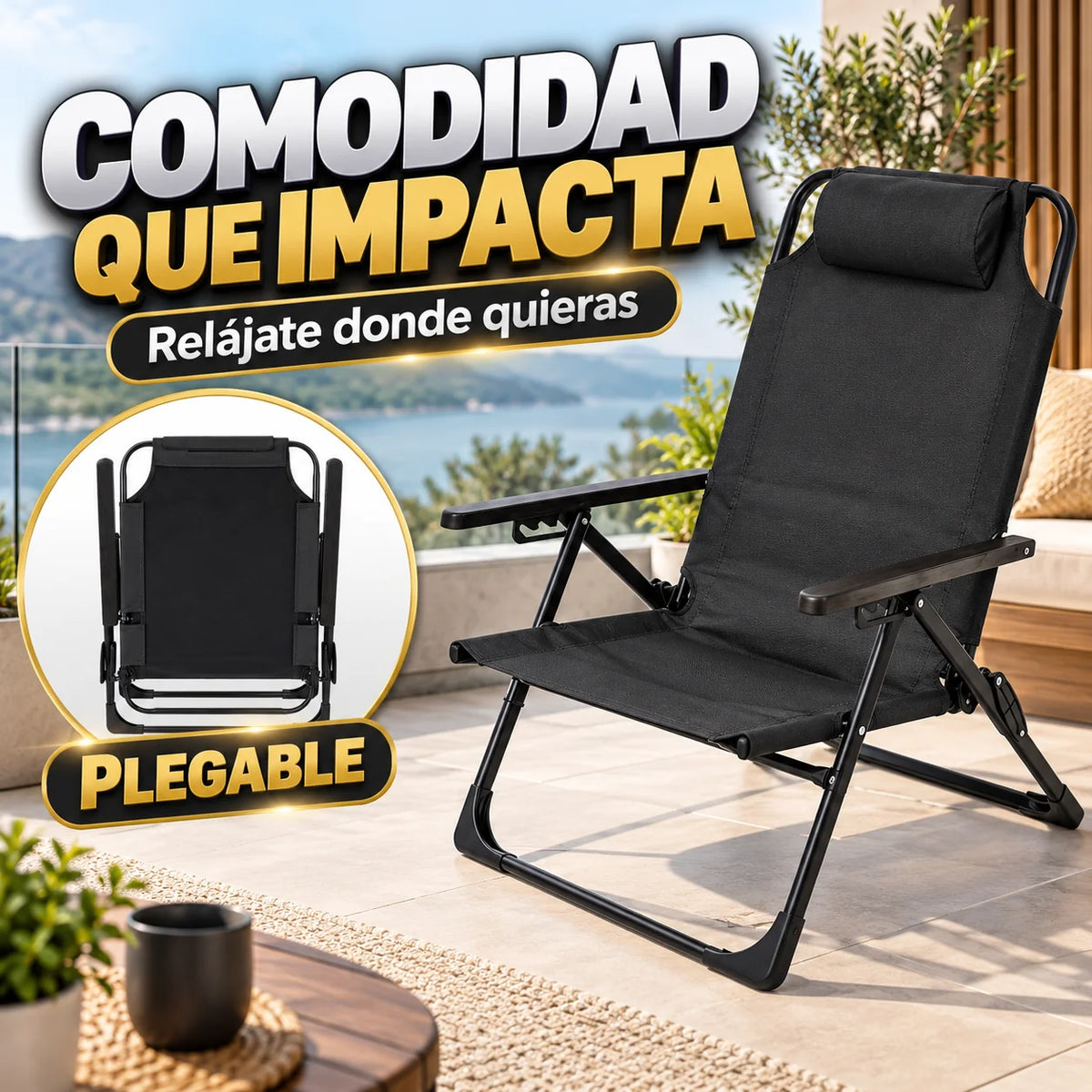 Silla Reclinable Plegable de 4 Posiciones | Camping, Casa y Descanso