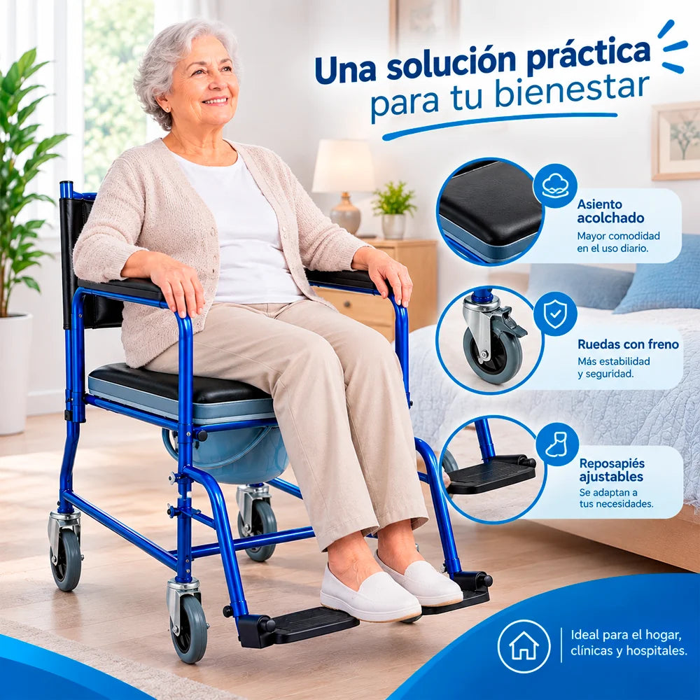 Silla de Ruedas Sanitaria Acolchada con Balde Móvil Incluido | Comodidad y Seguridad