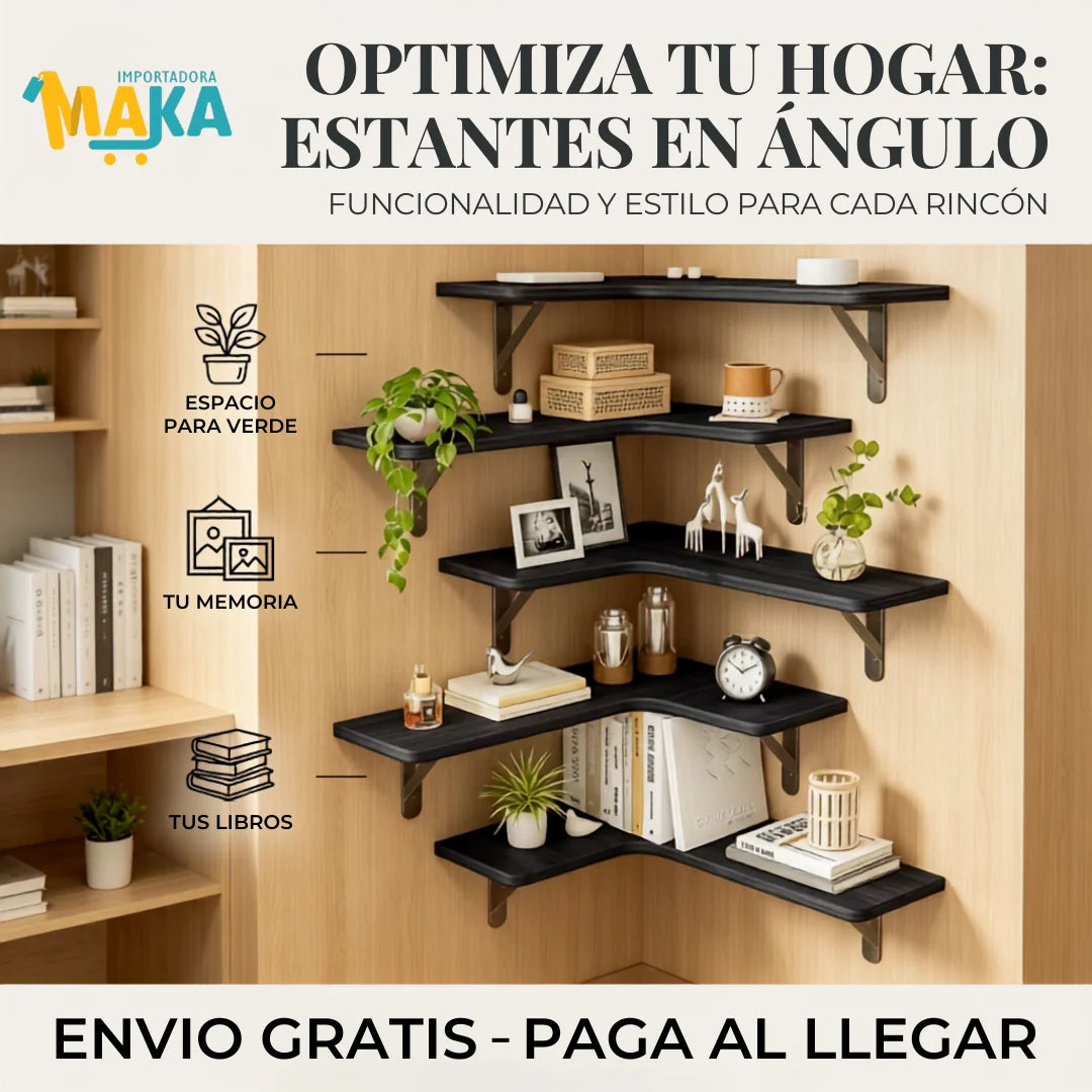 Repisa Esquinera Modular 5 Niveles – Estantería Flotante Decorativa para Sala, Baño y Oficina