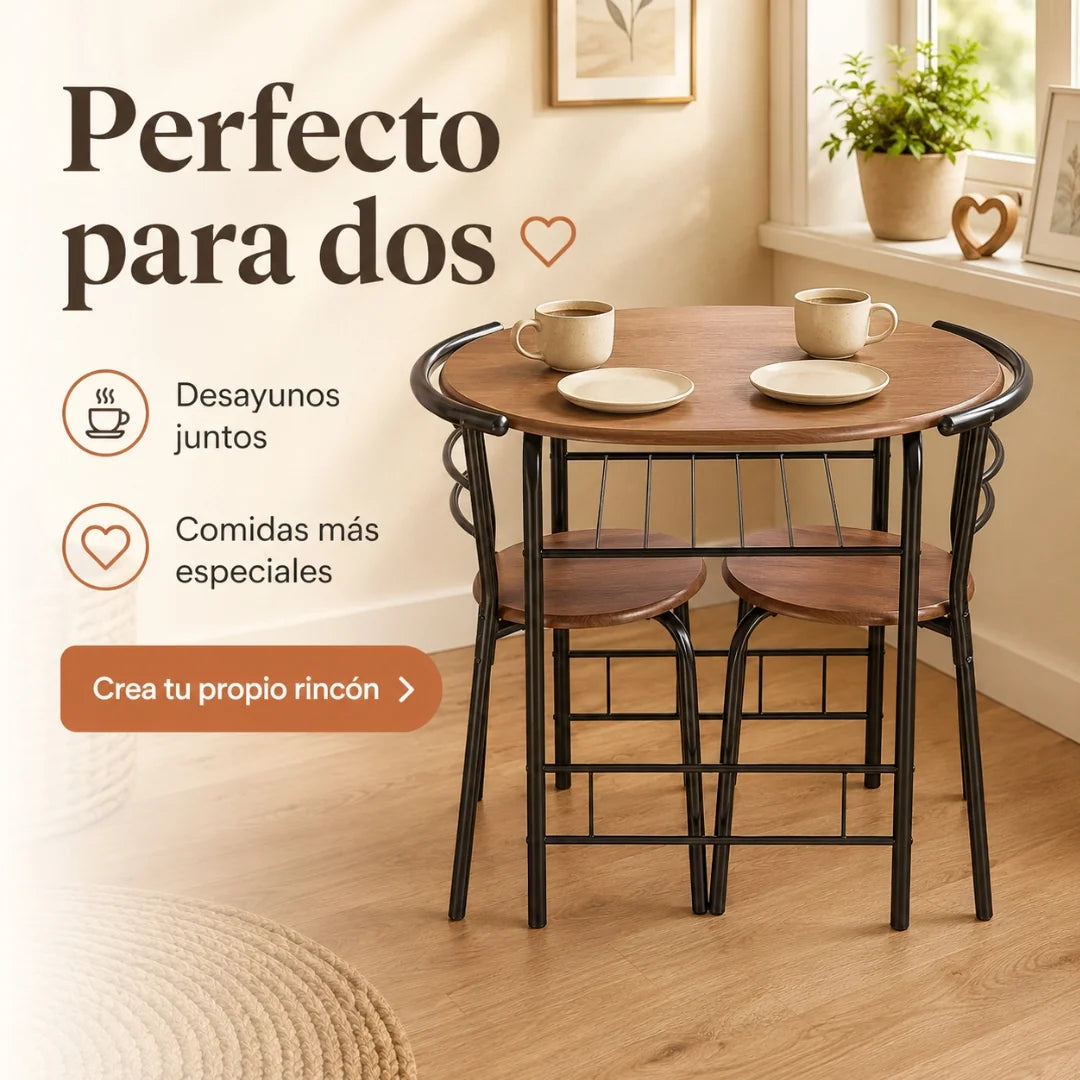 Comedor Compacto Ahorra Espacio 3 Piezas | Mesa + 2 Sillas