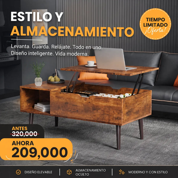 Mesa de Centro Elevable con Almacenamiento Oculto