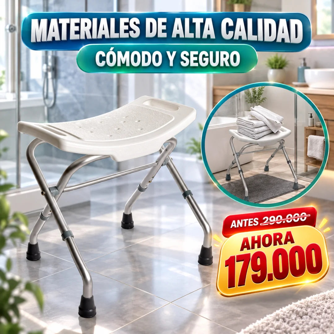 Silla de Ducha Plegable Segura | Para adultos mayores o personas con movilidad reducida