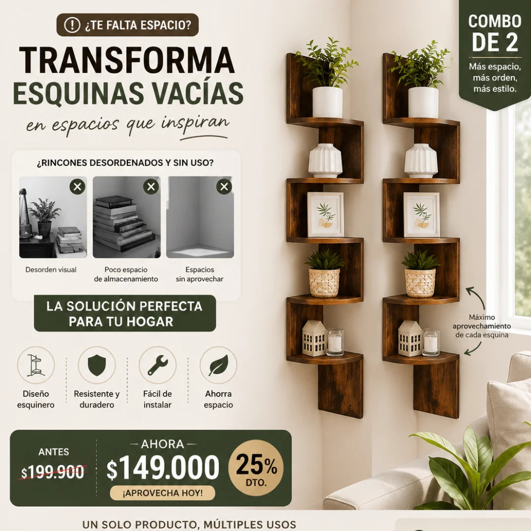 Set x2 Repisas Esquineras Flotantes de 4 Niveles