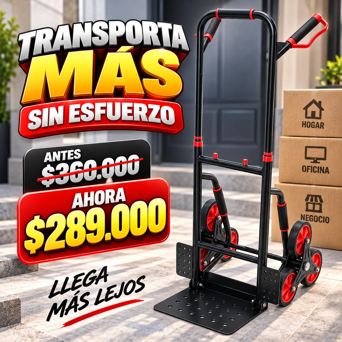 Carretilla Sube Escaleras 3 Ruedas Pro | Carro de Carga Multifuncional