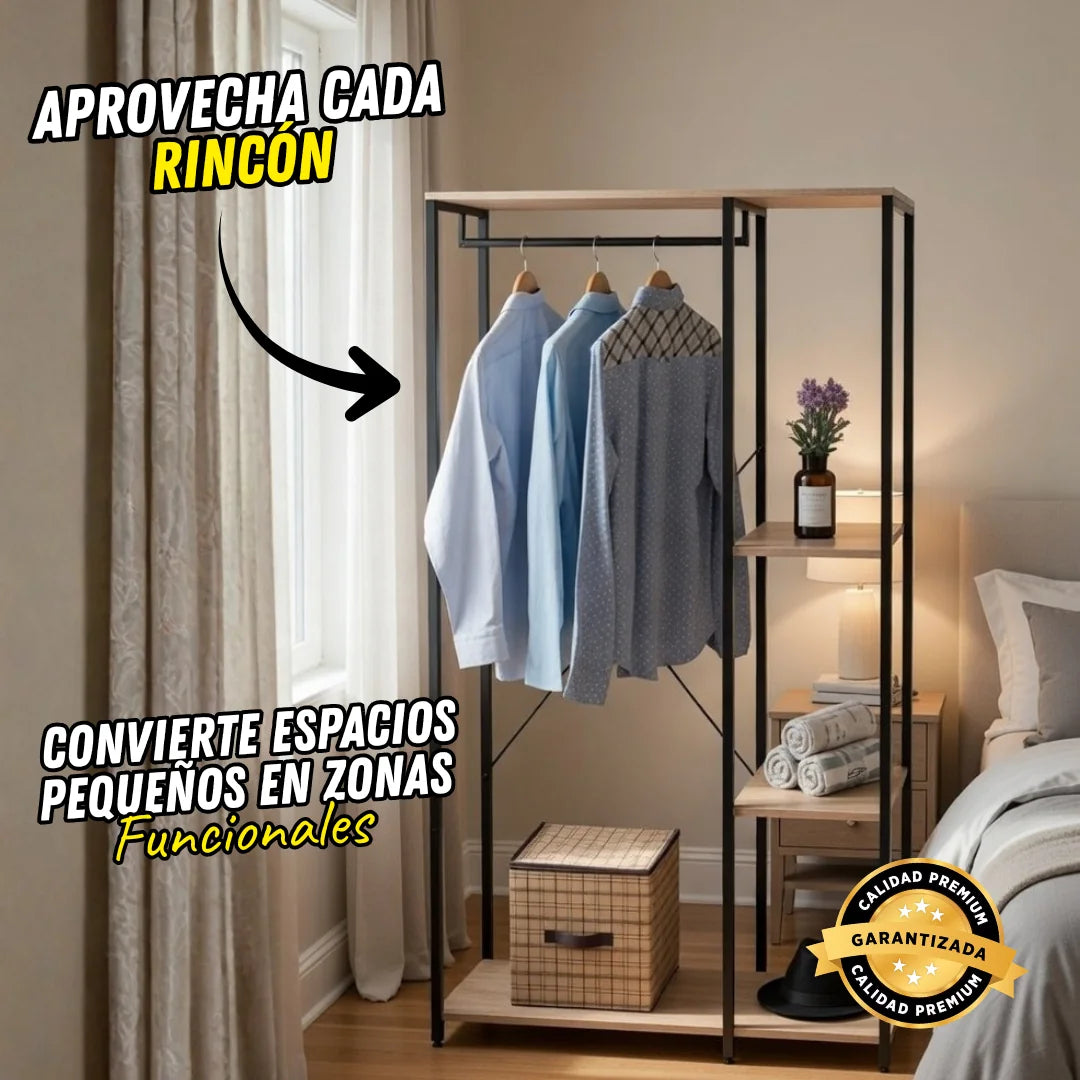 Clóset Organizador Abierto Premium con Perchero y 3 Repisas
