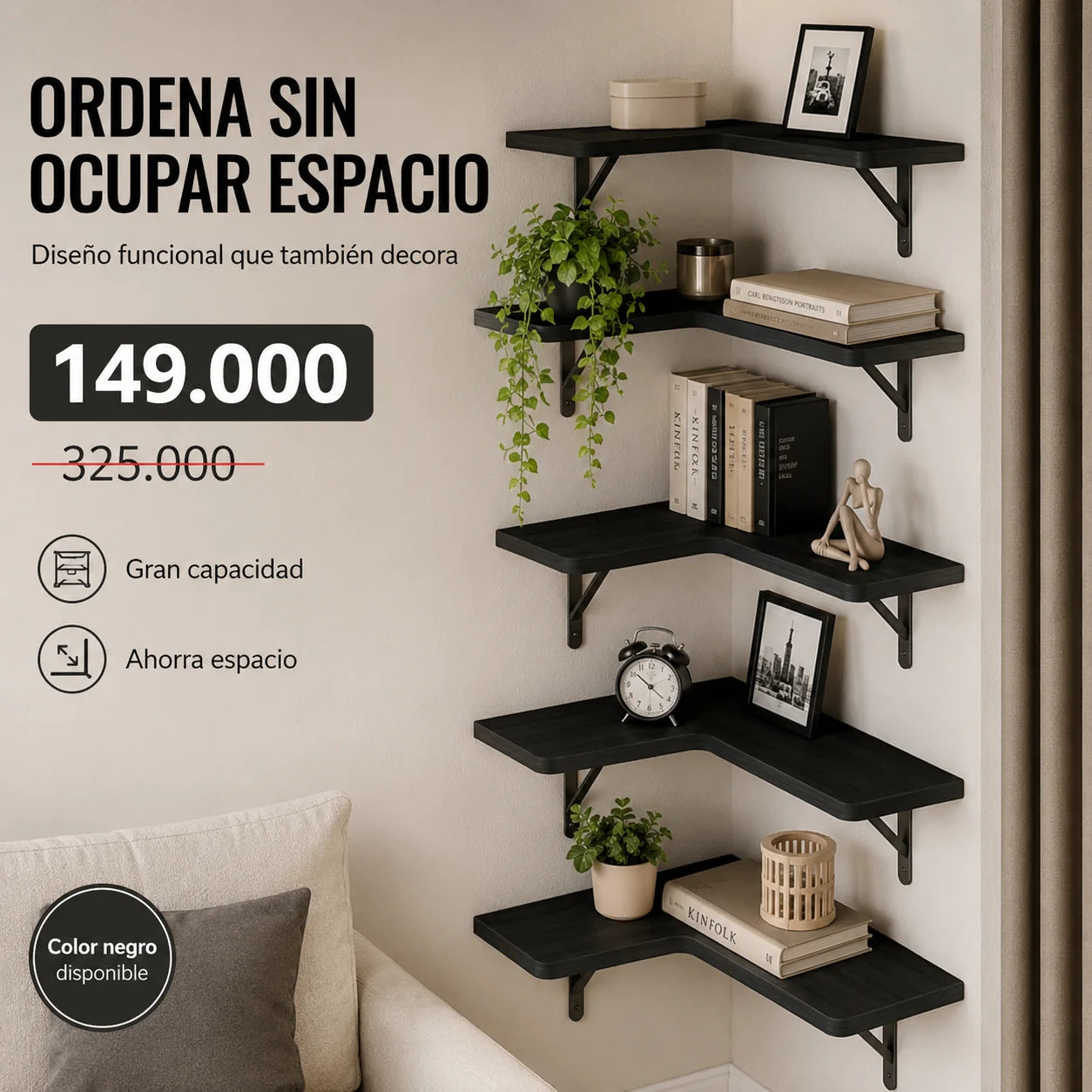 Repisa Esquinera Modular 5 Niveles – Estantería Flotante Decorativa para Sala, Baño y Oficina