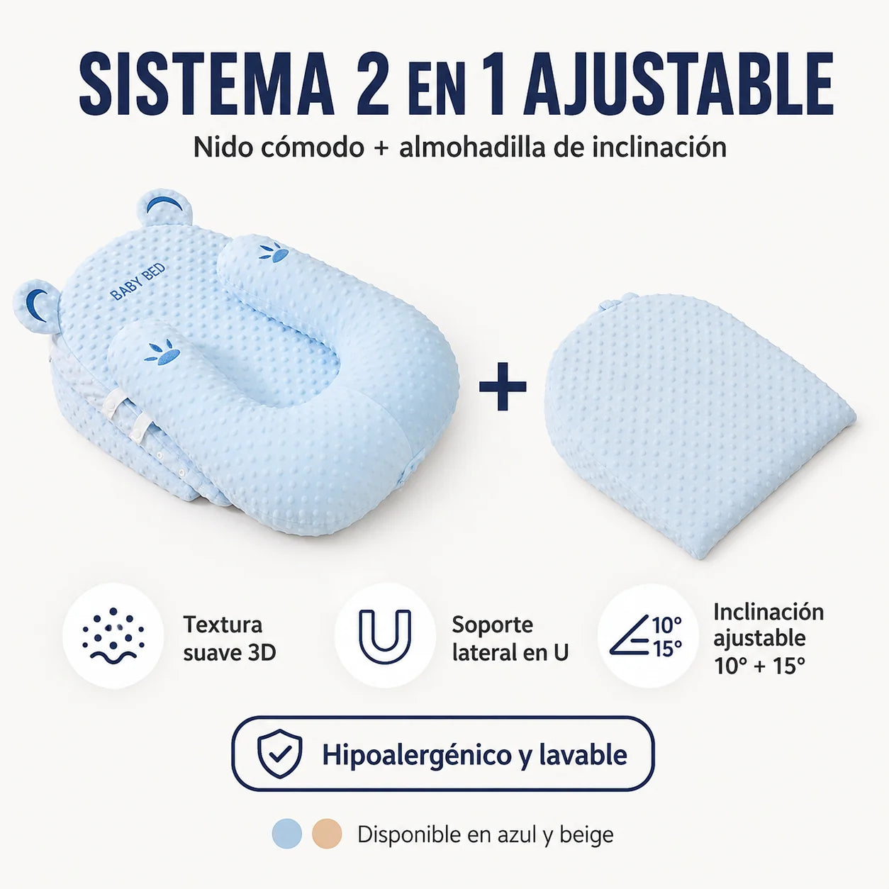 Almohada Antireflujo para Bebé con Soporte Ajustable  10º-25º