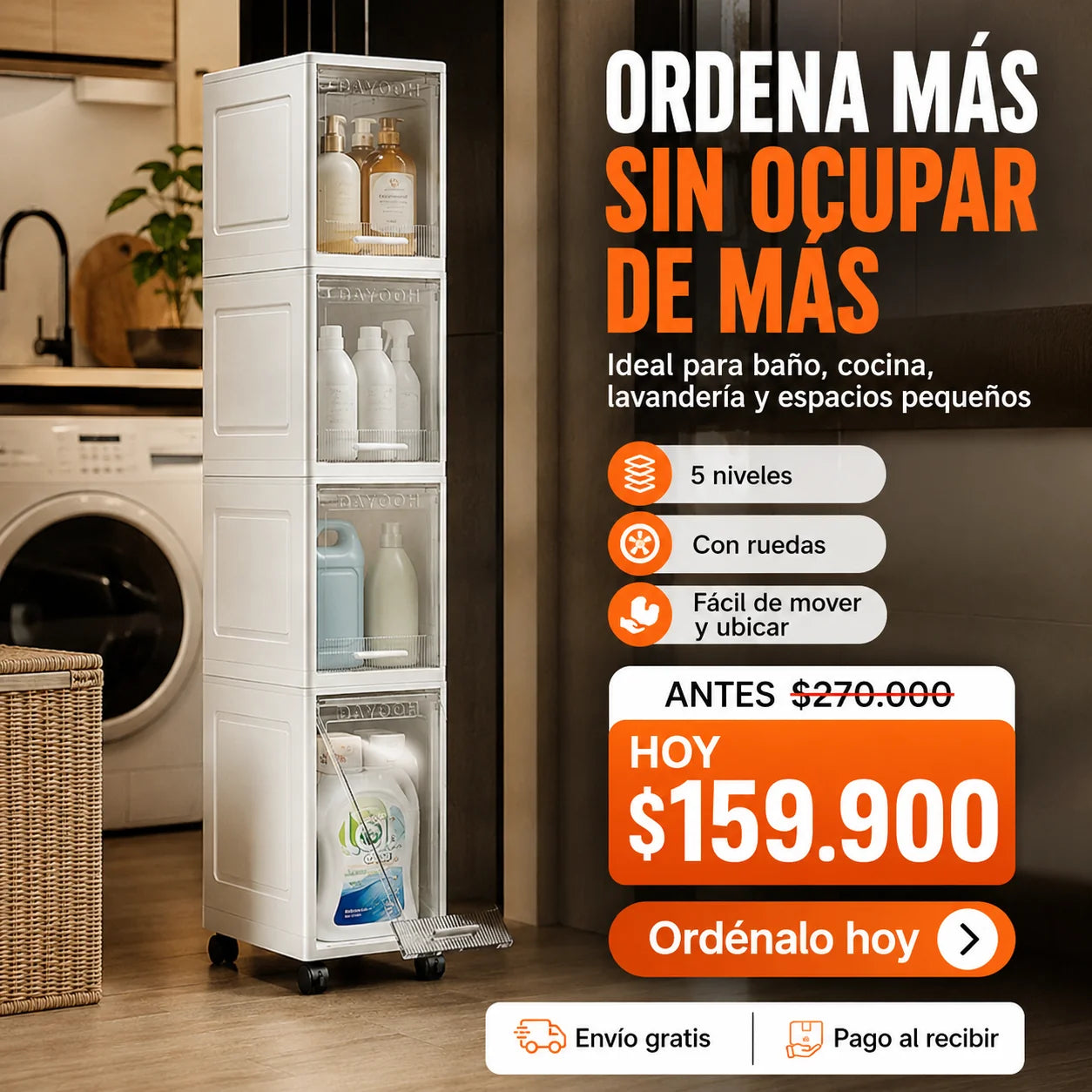 Organizador 5 Niveles – Ahorra Espacio con Ruedas TT