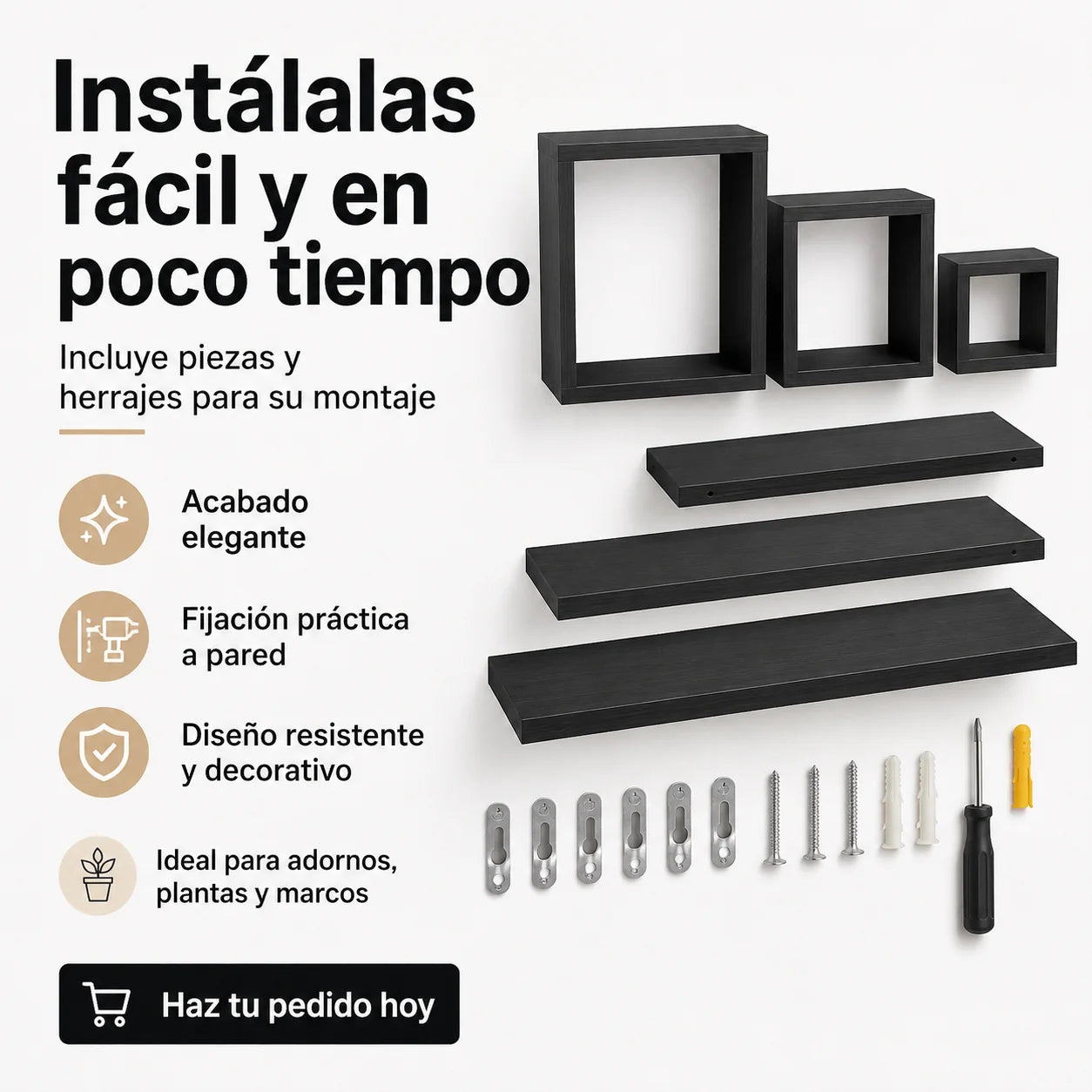 Set x6 Repisas Flotantes Modulares de Madera Premium para Pared