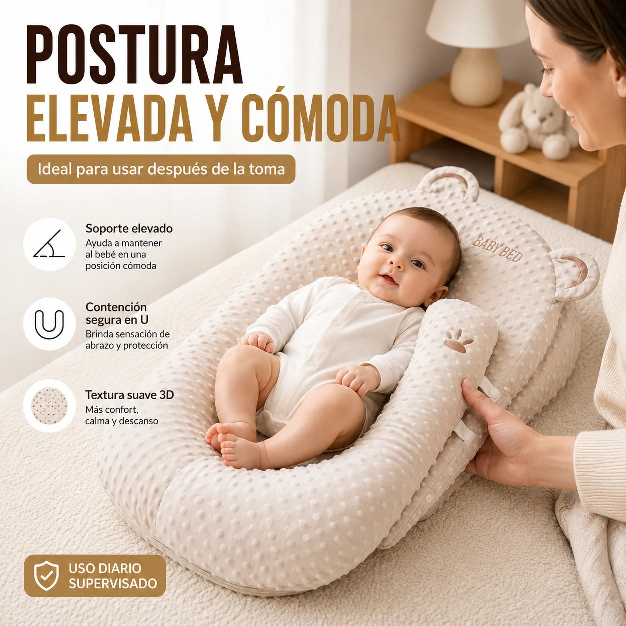 Almohada Antireflujo para Bebé con Soporte Ajustable  10º-25º
