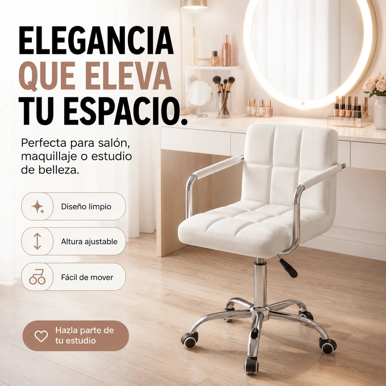Silla Multifuncional Giratoria 360° para Oficina, Tocador y Salón