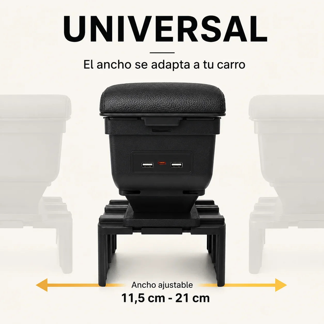 Cajonera apoyabrazos Universal 3 en 1 para Carro con Carga USB TT