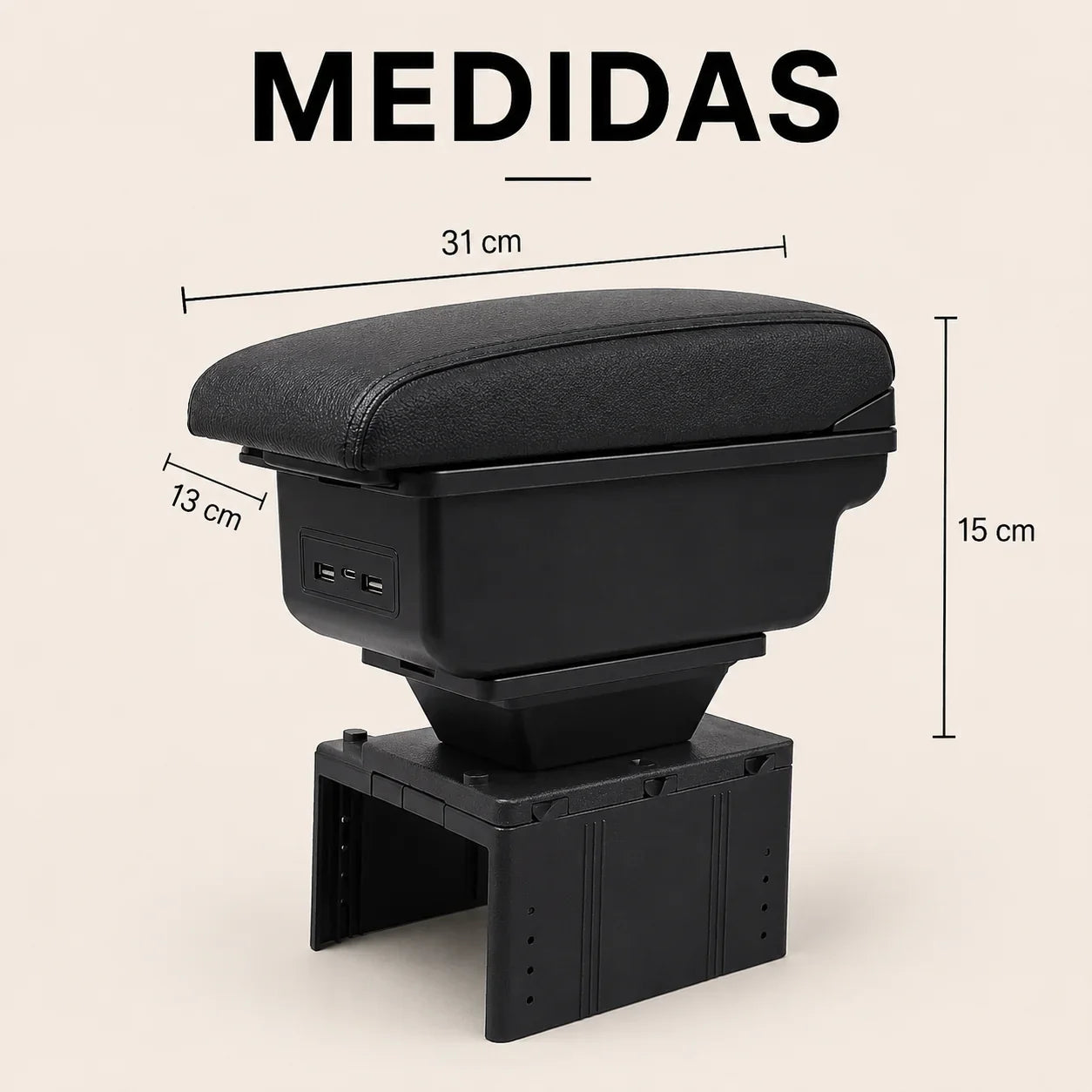 Cajonera apoyabrazos Universal 3 en 1 para Carro con Carga USB TT