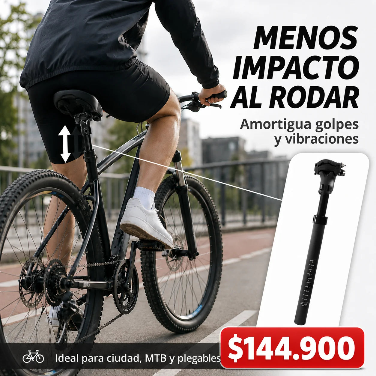 Poste de Sillín Antigolpes con Suspensión Integrada para Bicicleta (Diámetro 27.2mm)