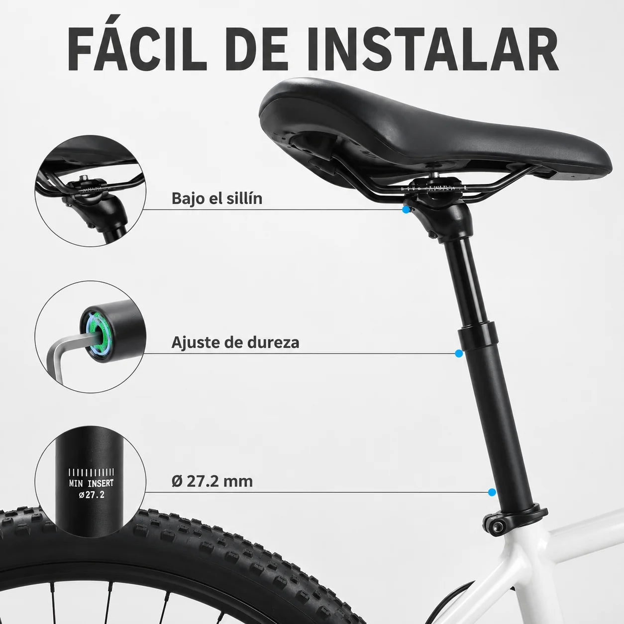 Poste de Sillín Antigolpes con Suspensión Integrada para Bicicleta (Diámetro 27.2mm)