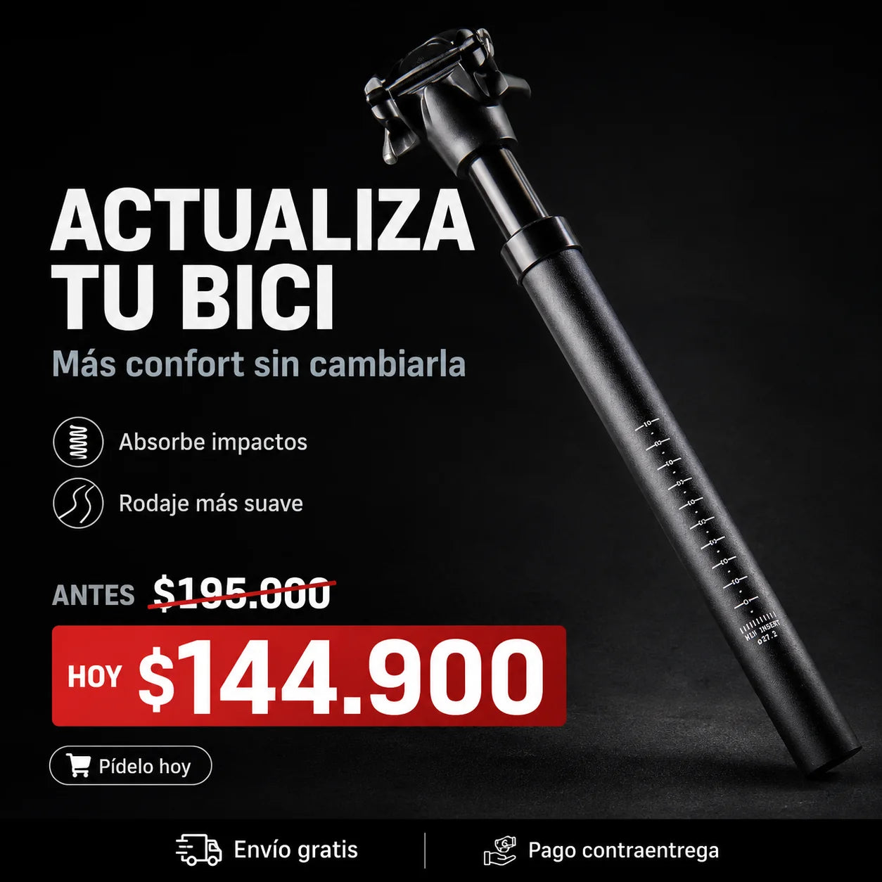 Poste de Sillín Antigolpes con Suspensión Integrada para Bicicleta (Diámetro 27.2mm)