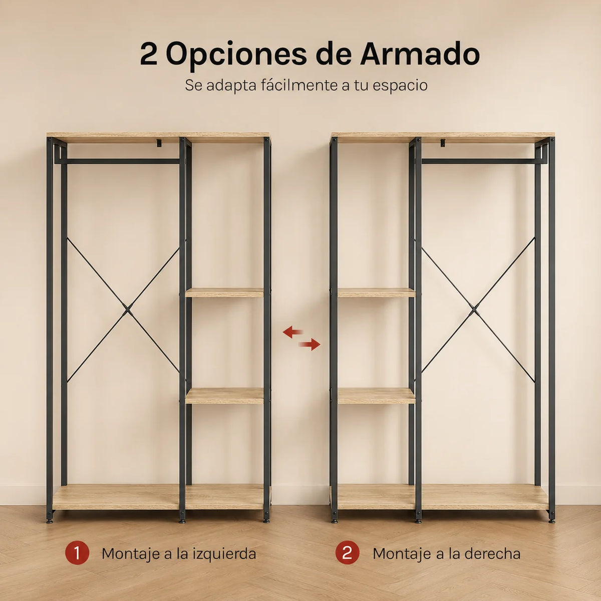 Clóset Organizador Abierto Premium con Perchero y 3 Repisas 167cm X 90cm