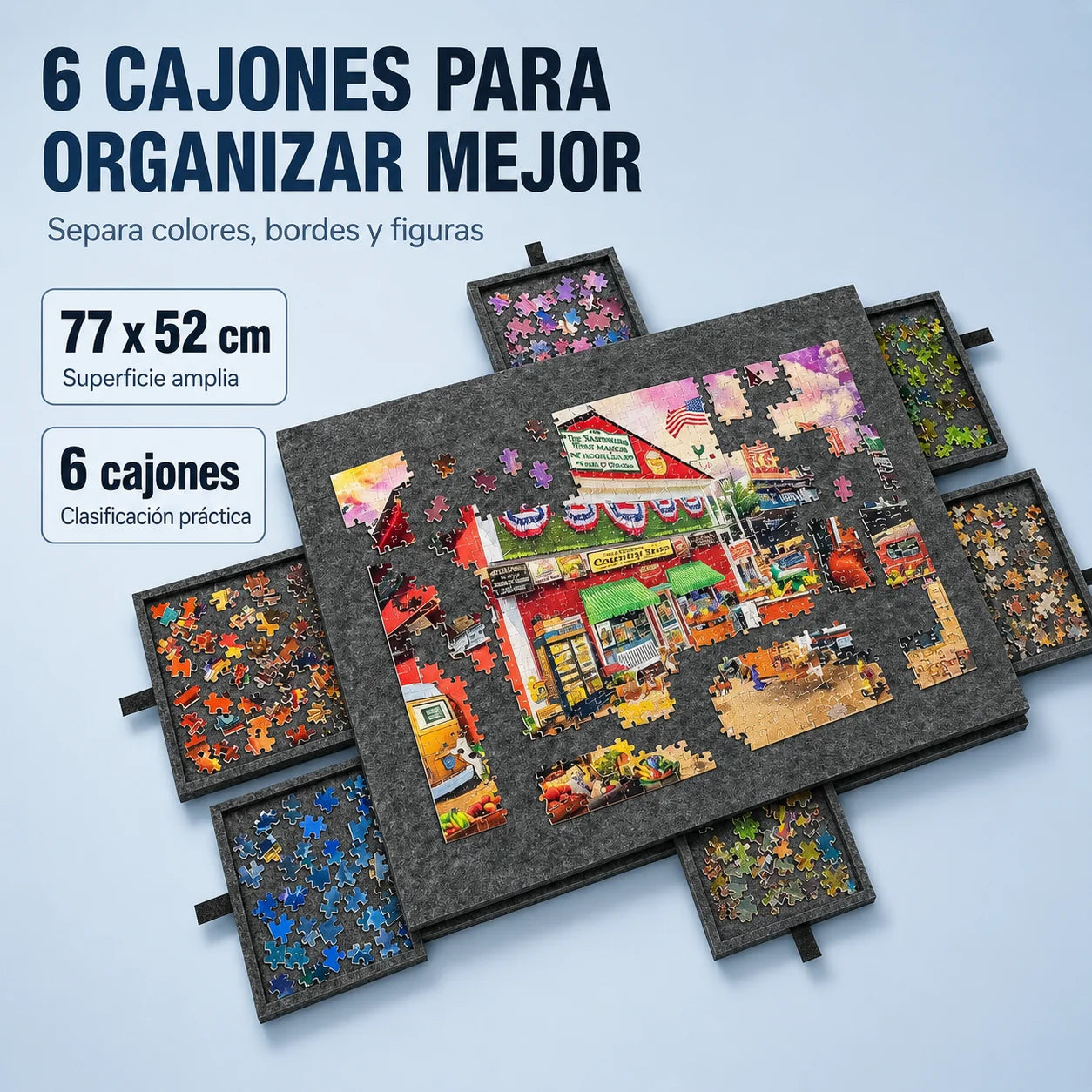 Mesa Organizadora para Rompecabezas 2 en 1 con 6 Cajones